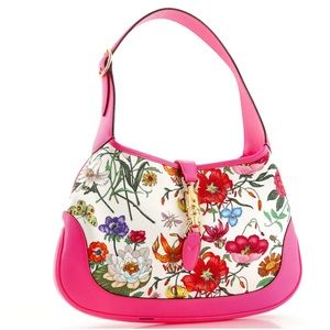 Gucci Jackie 1961 Medium Hobo Flora Canvas with Hot Pink Leather
